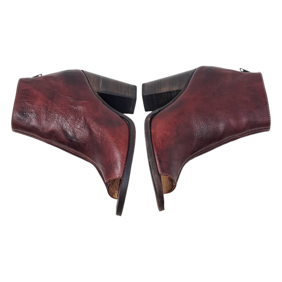 Bed Stu Onset Leather Boots Rustic Open Toe Ankle Booties Red Women's Size 8 - Picture 4 of 10